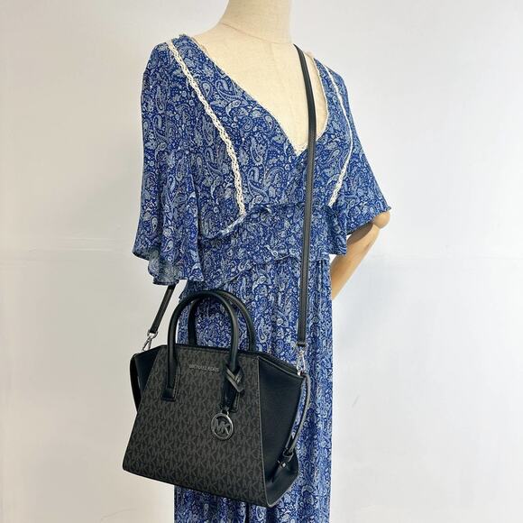 MICHAEL KORS 35F1S4VM2B AVRIL SMALL LOGO TOP-ZIP SATCHEL IN BLACK - Picture 1 of 7